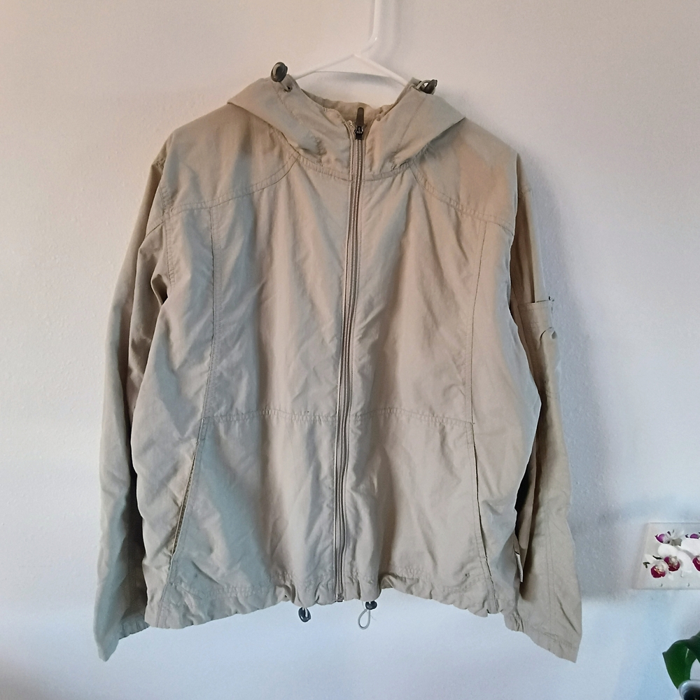 Columbia Hooded Windbreaker Jacket Tan Womens XL Lightweight Zip
